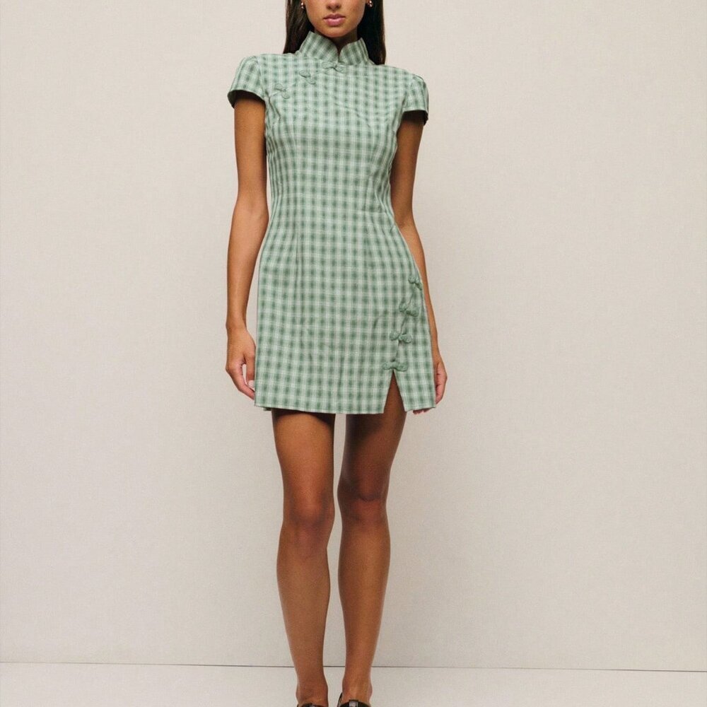 Aqua Green Casual Women's Neo-Chinese Cheongsam Break Dress - Picture 5 of 8